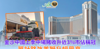 金沙中國上季中場賭收升近3%市佔稱冠 單計路氹美獅升幅最高 金沙中國上季中場賭收升近3%市佔稱冠 單計路氹美獅升幅最高
